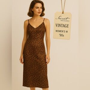 90s Leopard Satin Slip Nightgown M Y2K Lingerie